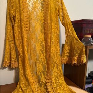 Yellow Lace Kimono Cardigan